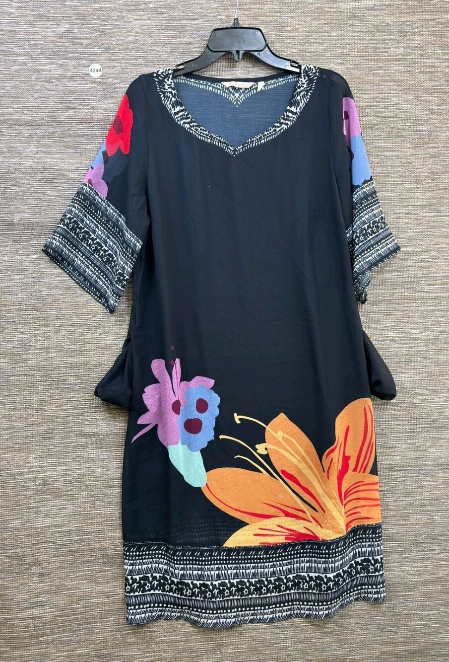 Soft Surroundings Dress Womens Size M Black Tropical Floral Chiffon Shift Lined